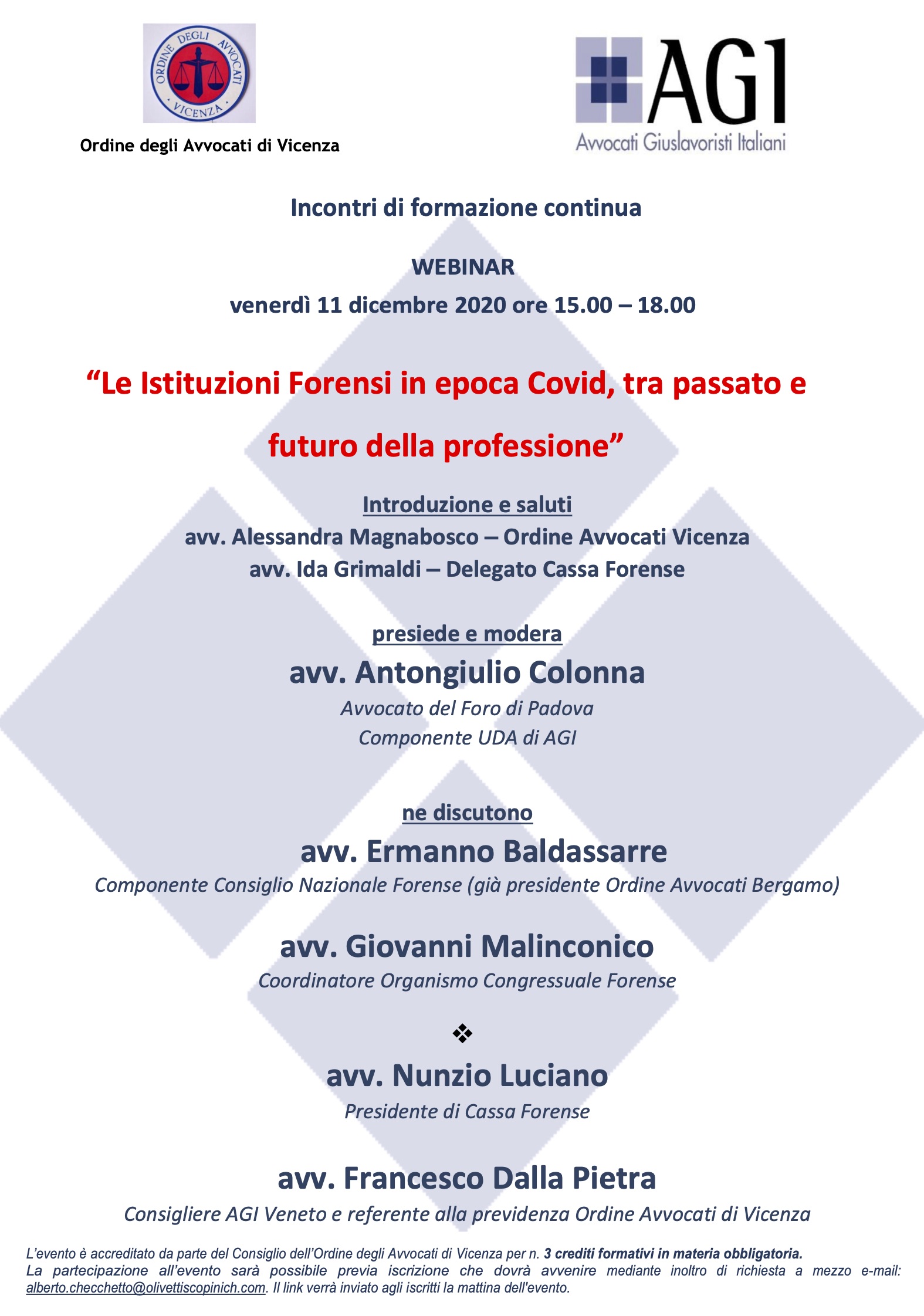 Webinar “Le Istituzioni Forensi in epoca Covid, tra passato e futuro della professione”